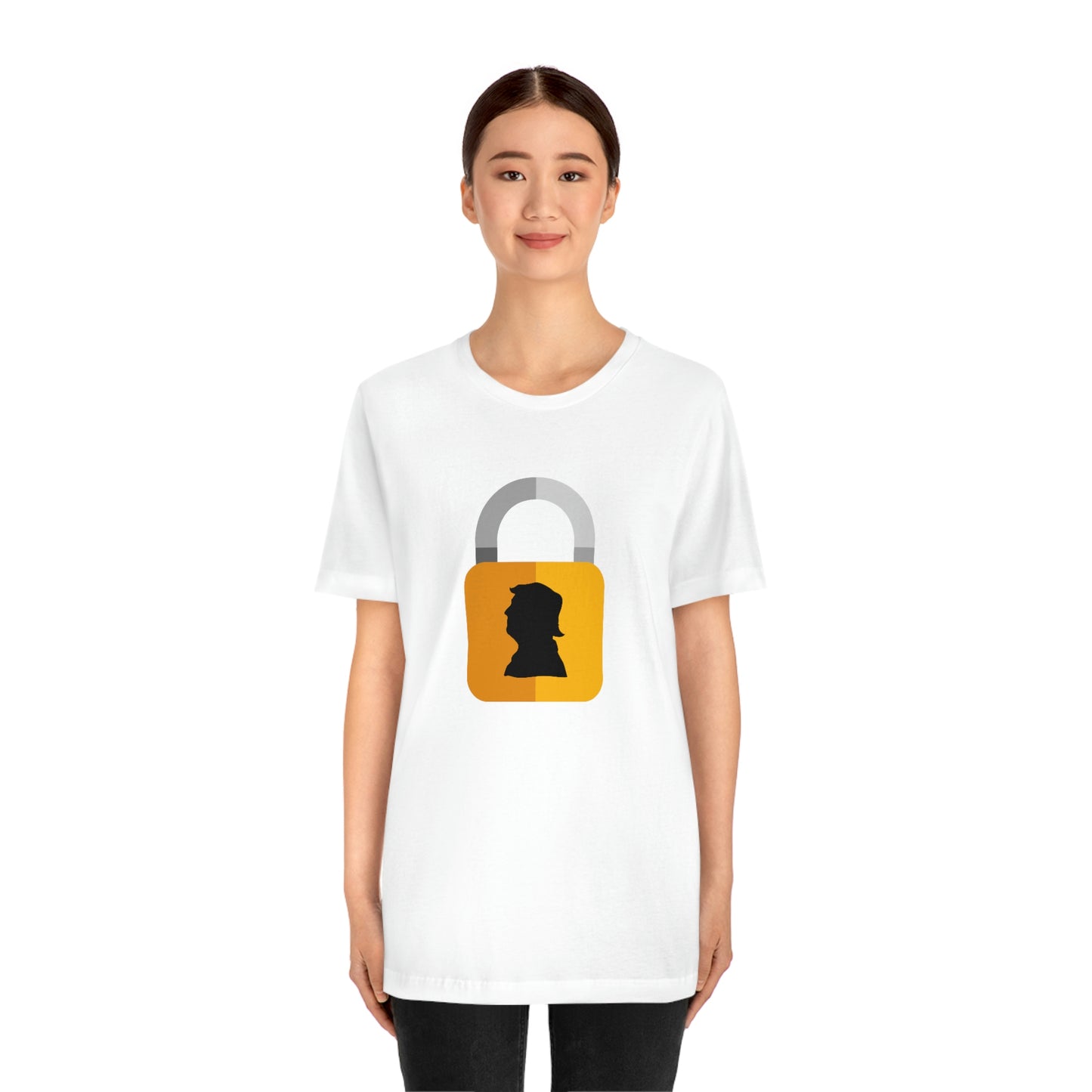 Lock Him Up T-Shirt with Gold Lock | EDGY T-Shirt Company | Funny Trump Unisex Jersey Short Sleeve Tee