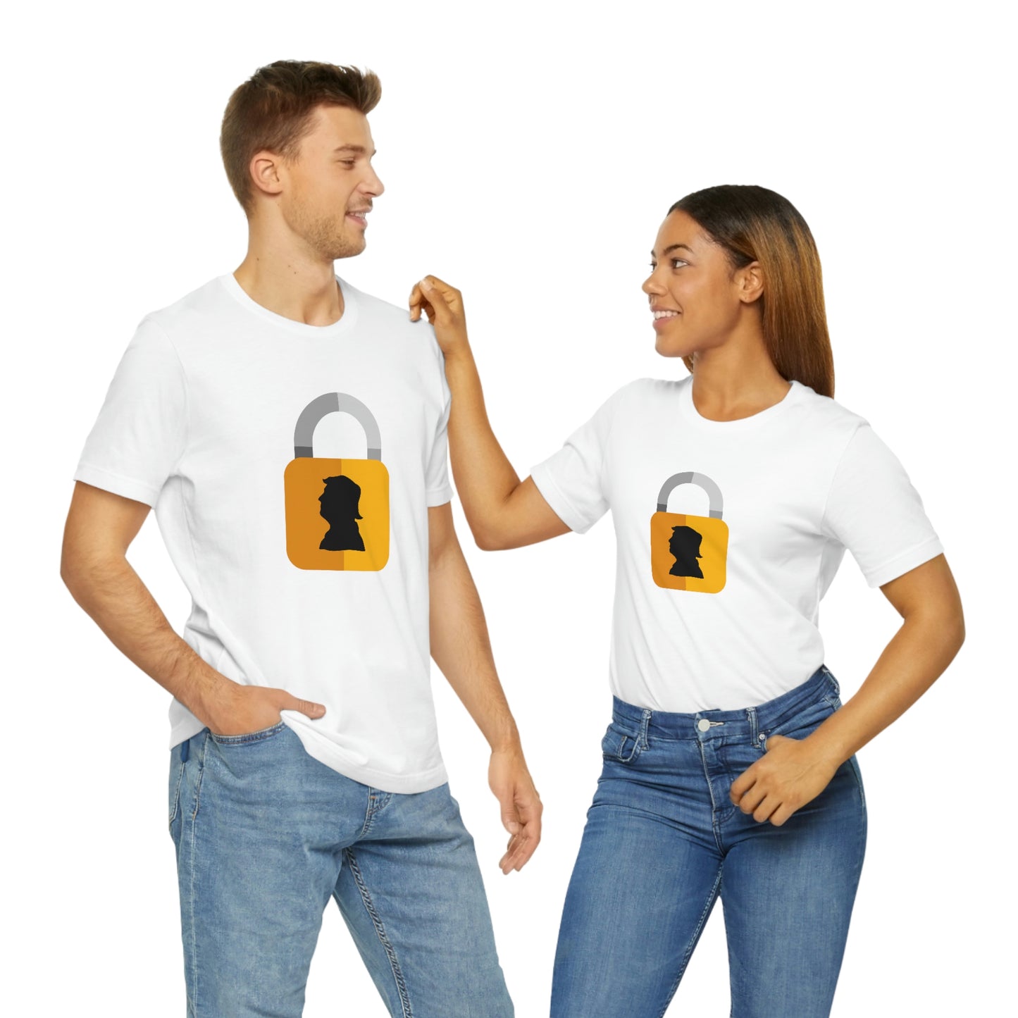 Lock Him Up T-Shirt with Gold Lock | EDGY T-Shirt Company | Funny Trump Unisex Jersey Short Sleeve Tee
