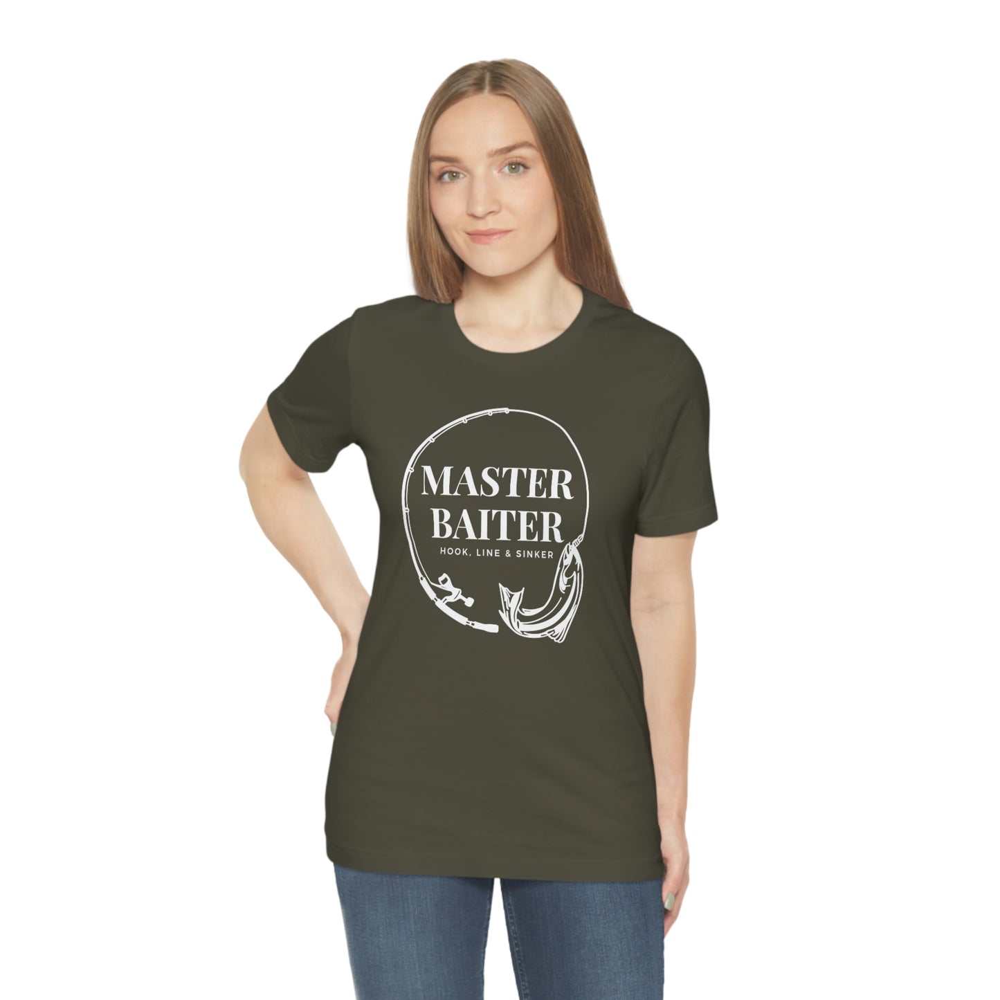 Master Baiter Fishing T-Shirt White | EDGY T-Shirt Company | Funny Fishing unisex Jersey Short Sleeve Tee